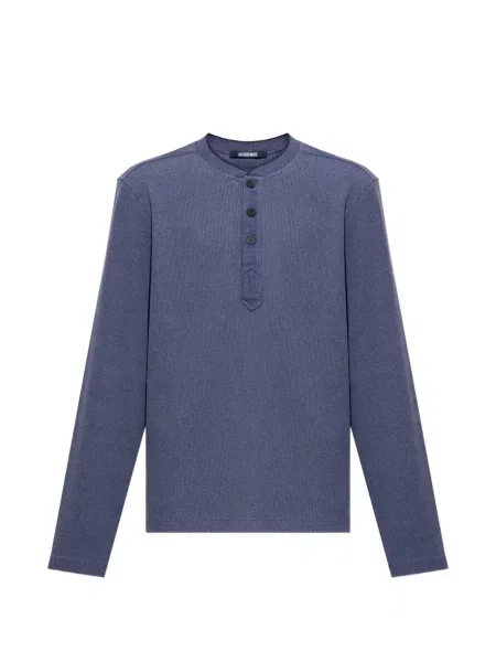 Lung tricou Jacquemus cu guler henley albastru