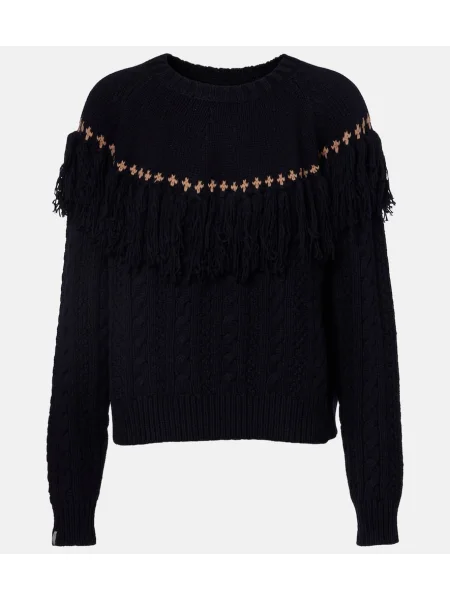 Pulover The Upside cu franjuri de lână albastru