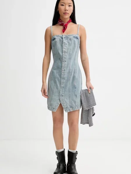 G-Star rochie din denim Kick Bustier albastru