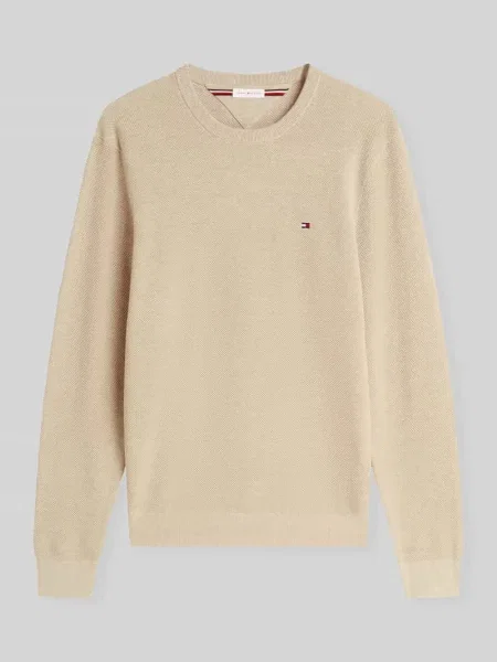 Sweter z dzianiny o kroju regular fit z czystej bawełny Tommy Hilfiger beżowy