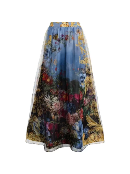 Fusta maxi Alice + Olivia de mătase cu model floral cu imagine albastru