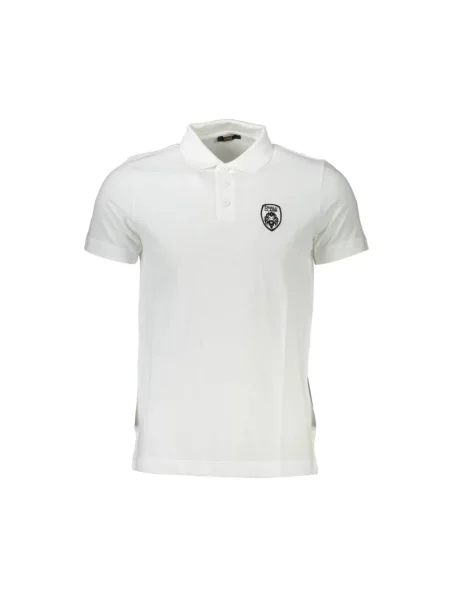 Haftowana koszulka polo Cavalli Class elegancka z krótkim rękawem biała