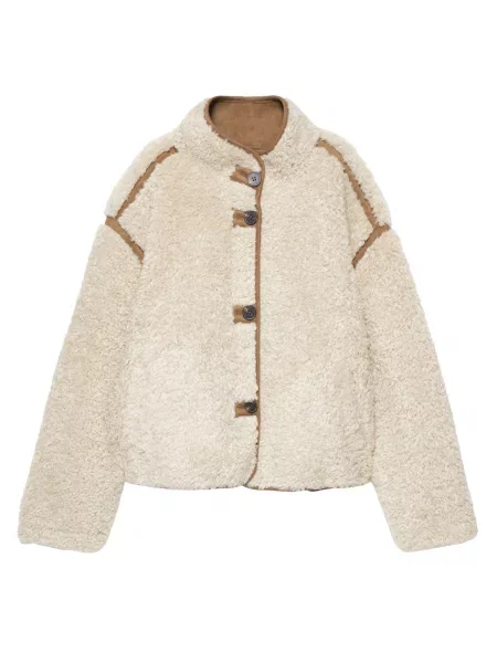 Pull&Bear Prijelazna jakna devine dlake camel / vuneno bijela