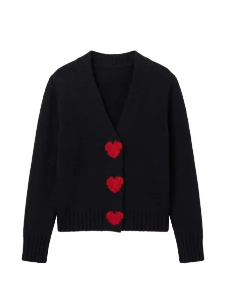 Cardigan Chinti & Parker cu decolteu în V cu motiv cu inimi negru