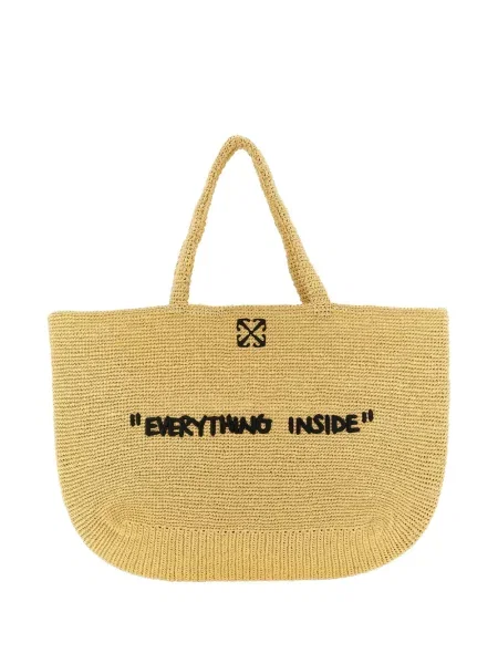 Geantă shopper Off-white cu broderie alb