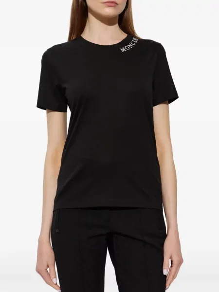 Scurt tricou Moncler cu broderie negru