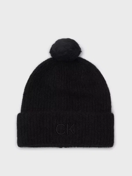 Вишита вовняна повітряний шапка Calvin Klein чорна