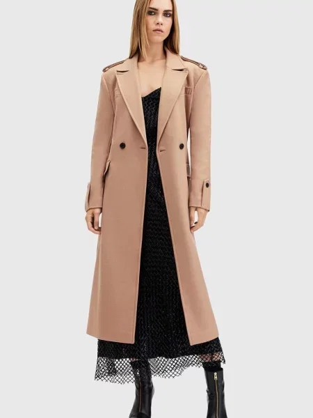 AllSaints Vlněný kabát AUGUSTA béžový