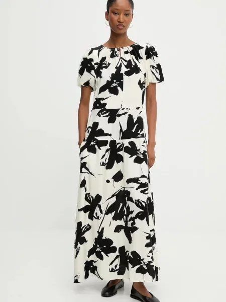 Answear Lab sukienka lniana maxi rozkloszowana czarny