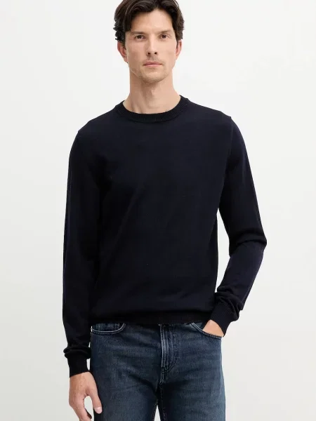 Вълнен пуловер Trussardi мъжки от лека материя тъмносиньо