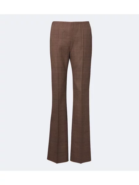 Pantaloni Max Mara de lână în carouri evazate maro
