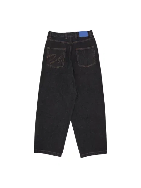 Szerokie jeansy Usual z logo niebieskie