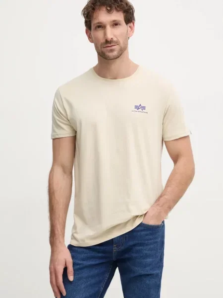 Тениска Alpha Industries с принт бежово