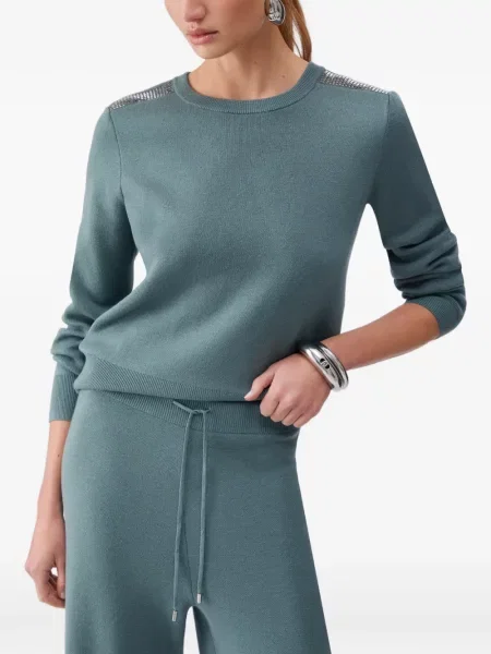 Pulover Liu Jo cu decolteu rotund cu mărgele verde