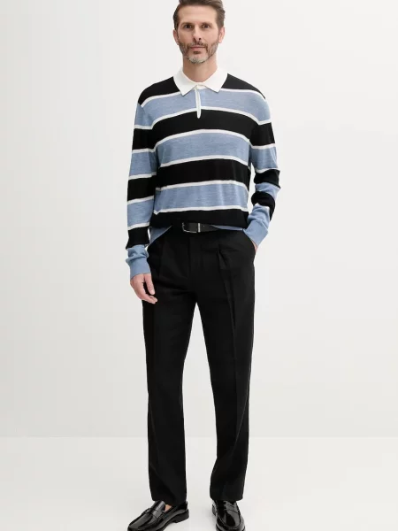 Armani Exchange sweter wełniany lekki niebieski