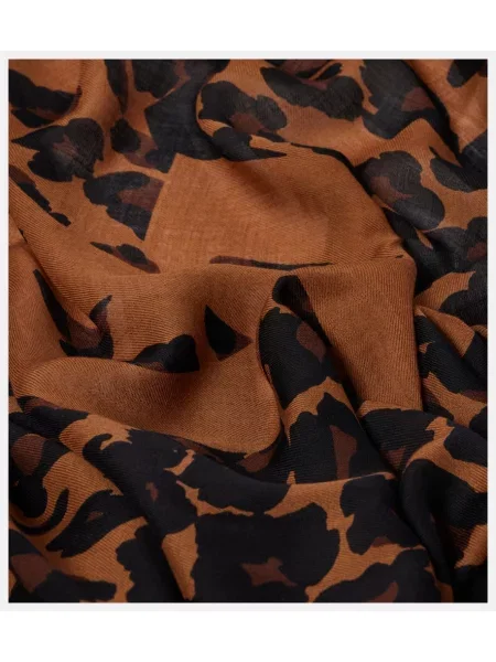 Vlnený šál Saint Laurent so strapcami s leopardím vzorom hnedá