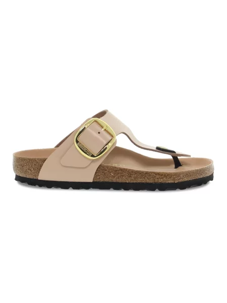 Klapki Birkenstock skórzane na sprzączkę beżowe