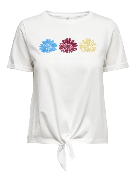ONLY Tricou ONLDORA azuriu / roșu burgundy / murdar alb