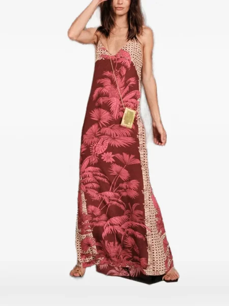 Rochie maxi Johanna Ortiz cu imagine cu imprimeu tropical de costum roșu