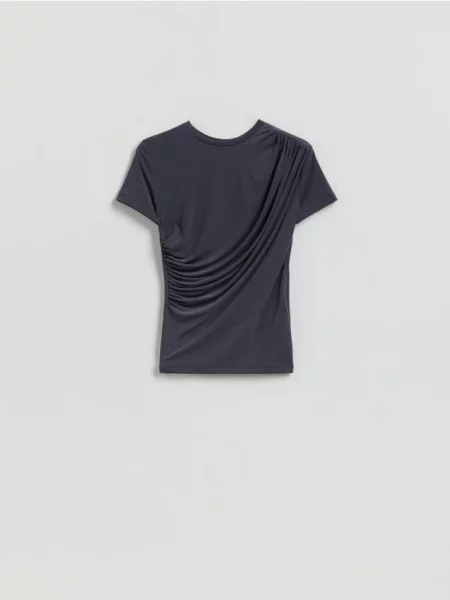 Reserved Tricou cu pliuri decorative gri-închis gri