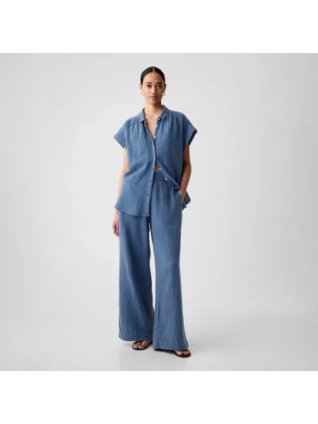 Παντελόνια GAP Gauze Wide Leg Pants Blue Denim Wash XS μπλε