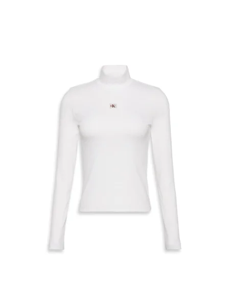 Bluză Calvin Klein Jeans cu guler înalt alb