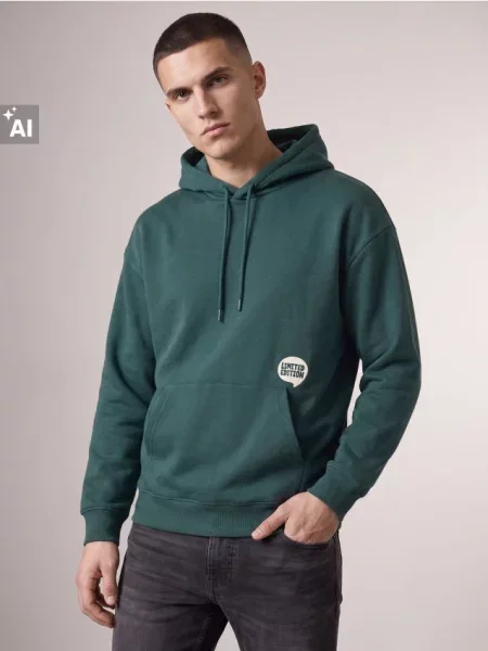 Sinsay Mikina s nápisem s příměsí bavlny zelená