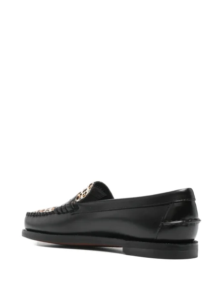 Pantofi loafer Sebago cu model leopard negru