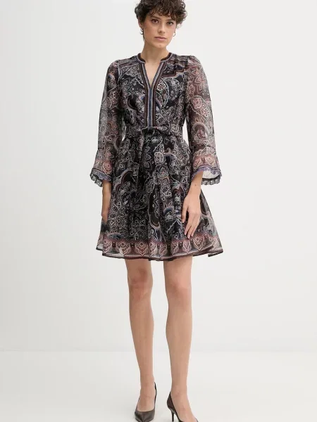 Сукня з додаванням шовку Hale BOB mini розкльошена коричневий