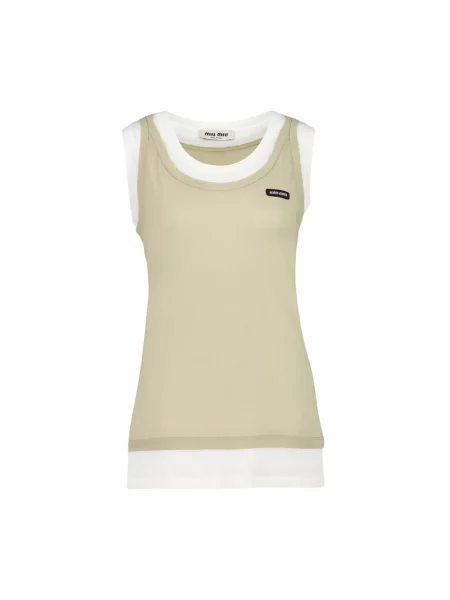 Top Miu Miu z dżerseju prążkowany beżowy