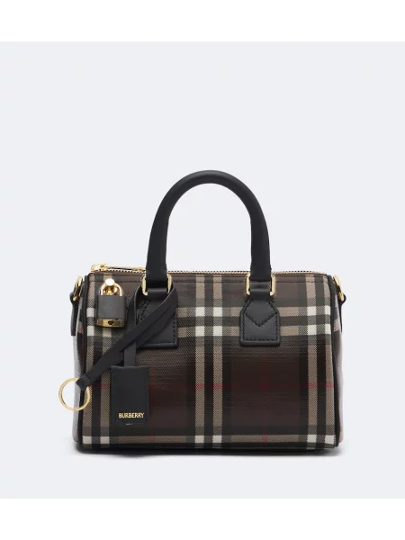 Geantă Burberry în carouri din canvas maro