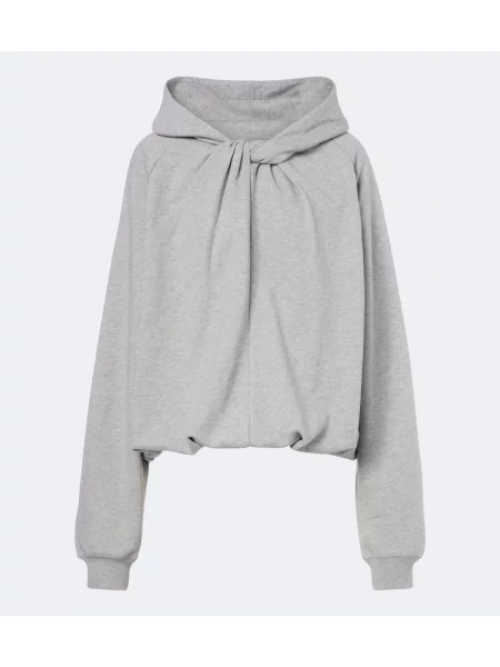 Hanorac cu glugă Dries Van Noten din jerseu drapat gri