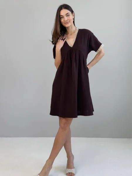 Муслиновое платье мини Nenka коричневое