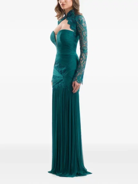 Rochie maxi Imroska cu volane din dantelă verde