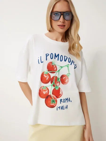 Happiness İstanbul Tricou ecru / albastru / verde deschis roșu