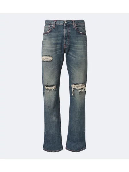 Blugi drepți Acne Studios zdrențuiți albastru