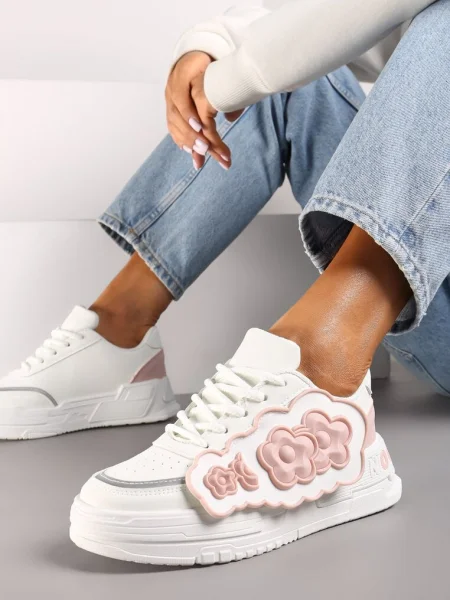 Sneakers cu roz alb