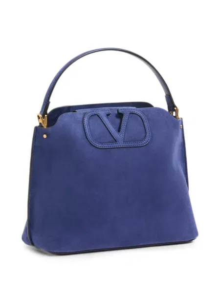 Geantă Valentino Garavani din piele de căprioară albastru