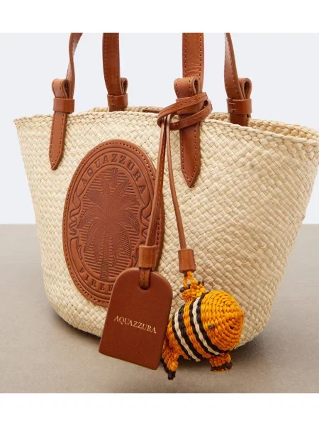 Shopper kabelka Aquazzura s tropickým vzorom béžová