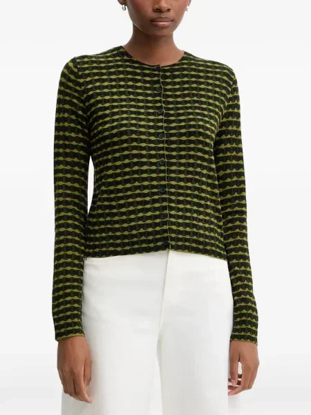 Cardigan Benetton cu imprimeu geometric verde
