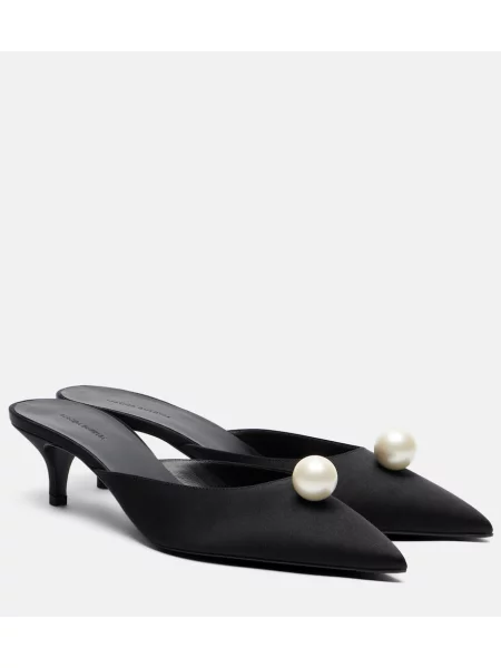 Papuci tip mules Magda Butrym cu perle din satin negru