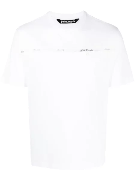 Tricou Palm Angels cu dungi cu decolteu rotund cu autograf alb