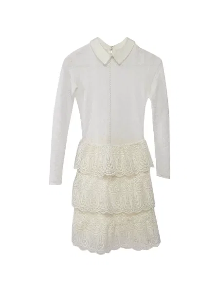 Rochie mini Self-portrait cu volane din dantelă alb