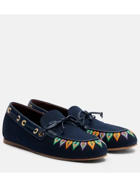 Plátěné loafers Etro s výšivkou modré