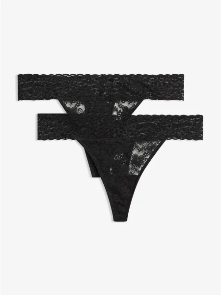 Stringi tanga z koronki 2 pary czarne