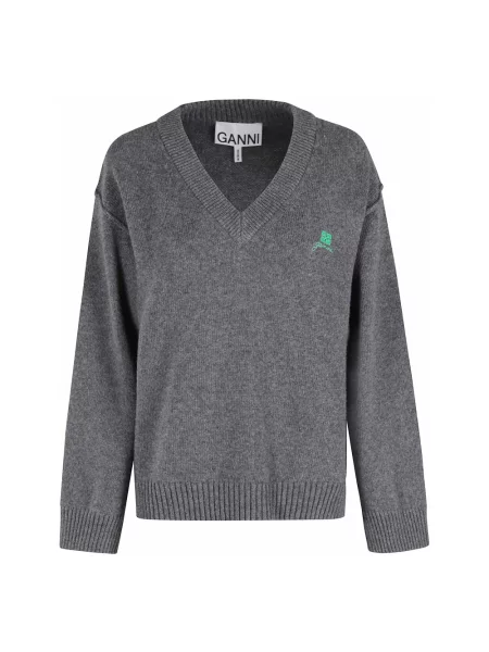 Sweter Ganni wełniany szary