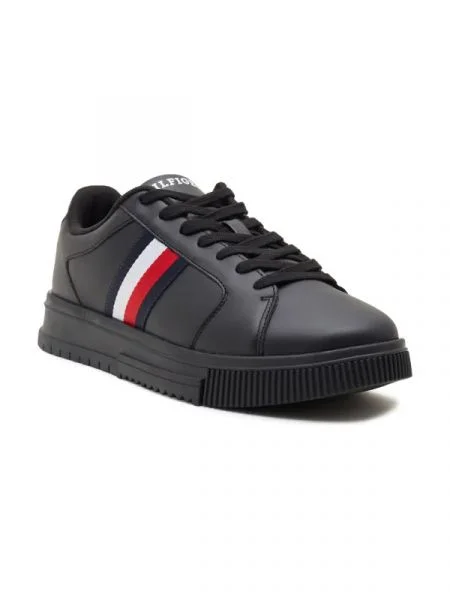 Tommy Hilfiger Bőr sneakers tornacipő STRIPES ESS fekete