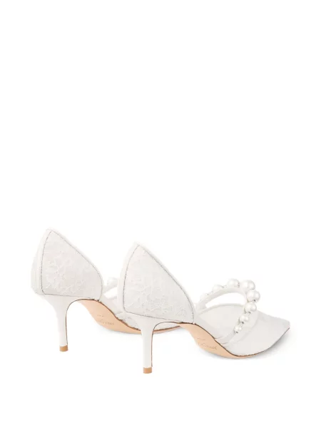 Pantofi cu toc Jimmy Choo cu perle din dantelă alb