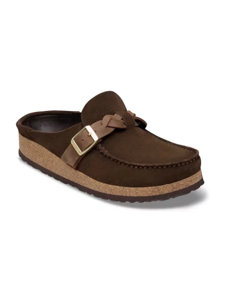 Klapki Birkenstock zamszowe plecione brązowe