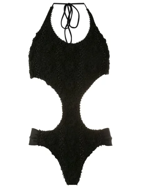 Costum de baie Amir Slama cu model floral din dantelă cu gât halter roșu